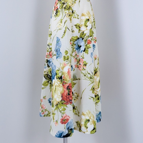 70's A-Line Floral Dress Hawaiian Square Neck Halter Cap Sleeves Full Circle - Picture 11 of 16